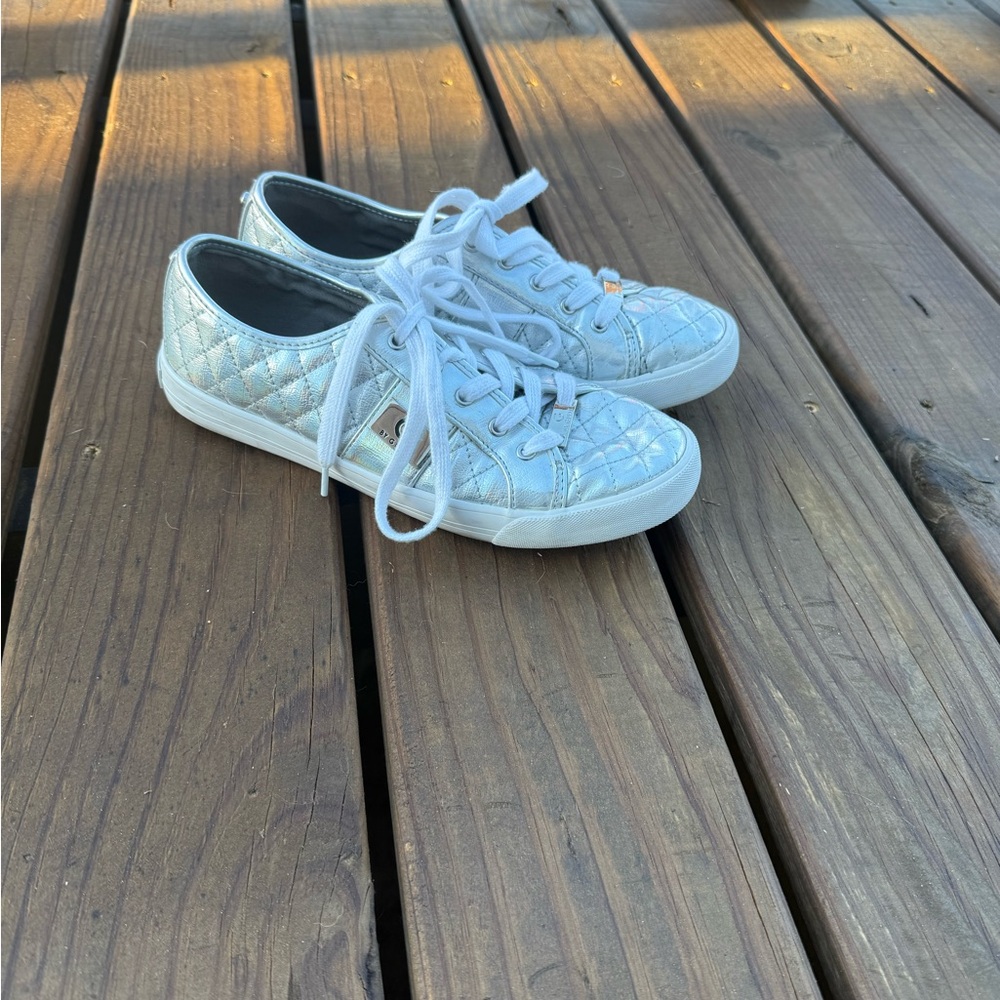 Silver Quilted Sneakers with White Laces